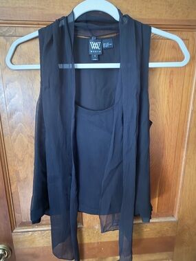 Worth Black Silk Sleeveless Top with Sheer Yoke